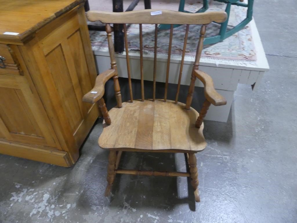 CHILD'S WOODEN ARMED ROCKER