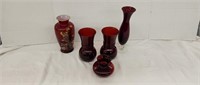 Assorted  Red Glass Vases.