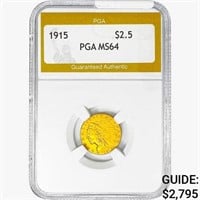 1915 $2.50 Gold Quarter Eagle PGA MS64