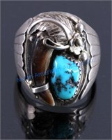 Navajo Sterling Silver Turquoise Bear Claw Ring