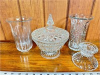 Crystal candy dish and vases