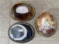 (3) Agate Stone Brooches