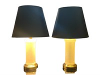 A Pair of Glass & Brass Column Style Table Lamps