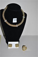 RING SIZE 9.5 CLEAR STONES GOLD BOARDER, NECKLACE