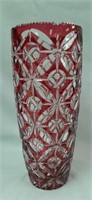 Imperlux Red Cut-To-Clear Lead Glass 12.5" Vase
