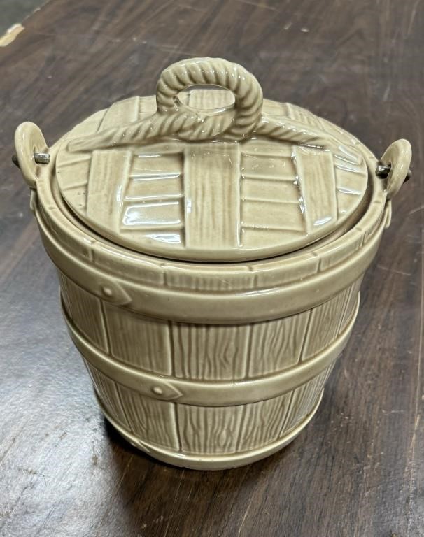 Vintage ceramic jar with basket lid