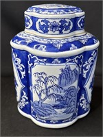 Vintage Asian blue & white porcelain cookie jar