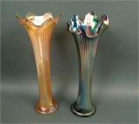 (2) Fenton Fine Rib 10” Tall Standard Swung Vases