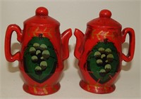 Vintage Red Coffeepots with Grape Design