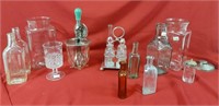 Vintage alcohol glasses and decanters, as well as
