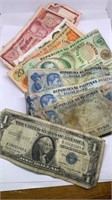Group of foreign currency & 1957 blue seal $1
