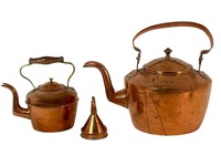 2 Copper Tea Kettles &  A Funnel