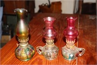 3 Miniature multicolored oil lamps - 2 are finger