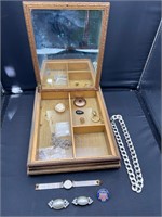 Mirrored Victorian box w costume jewelry