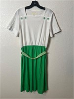 Vintage Stretchy Green White Belted Dress