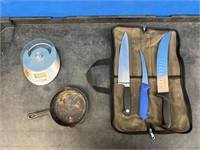 Knives, Scale, Small Cast Iron Pan