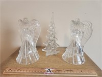 Clear Glass Christmas Angel Candle Holders And
