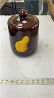 Brown crock cookie jar