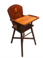 Vintage maple youth high chair seat rustic decor
