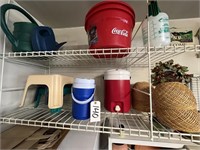 CONTENTS OF SHELF, COOLERS, BUCKETS, STOOLS