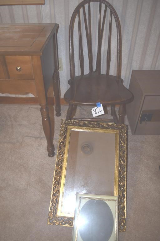 Antique chair, wall mirror, frames