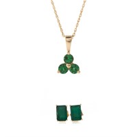 A Pair of Emerald Earrings & Tsavorite Pendant