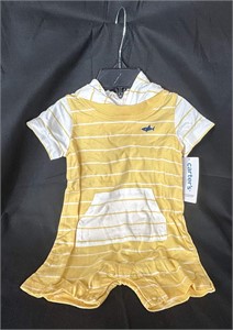 Carters Yellow and White Striped Hoodie Onsie 6 mo