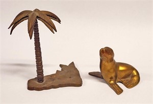 VINTAGE BRASS PALM TREE, SEAL PAPERWEIGHTS
