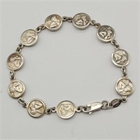 ITALIAN 925 SILVER CHERUB COIN BRACELET