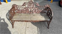 BROWN CAST IRON AND TIMBER OUTDOOR BENCH SEAT