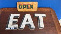 2 VINTAGE SIGNS INCLUDE " EAT " WOODEN HAND