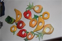 Lot of 12 wooden fruit themed napkin rings