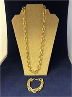 Heavy Goldtone Chain Necklace & Bracelet