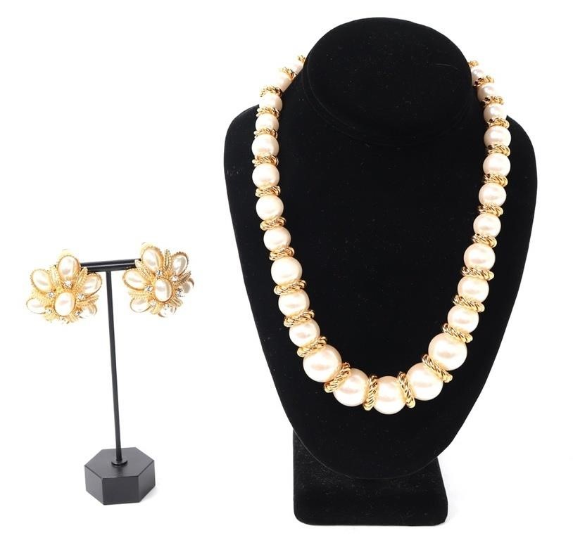 Joan Rivers Large Pearl Necklace w/Clip On Earring