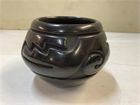 Native American carved Black Pottery Vase by