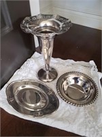 Silverplate Vase and Small Serving Plates