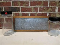 Canisters (2) & Punched Tin ABC Sign