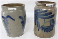 TWO 19TH C. BLUE DECORATED STONEWARE STORAGE