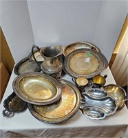 Collection of Silver Plated Trays, Teapot, Bowls +