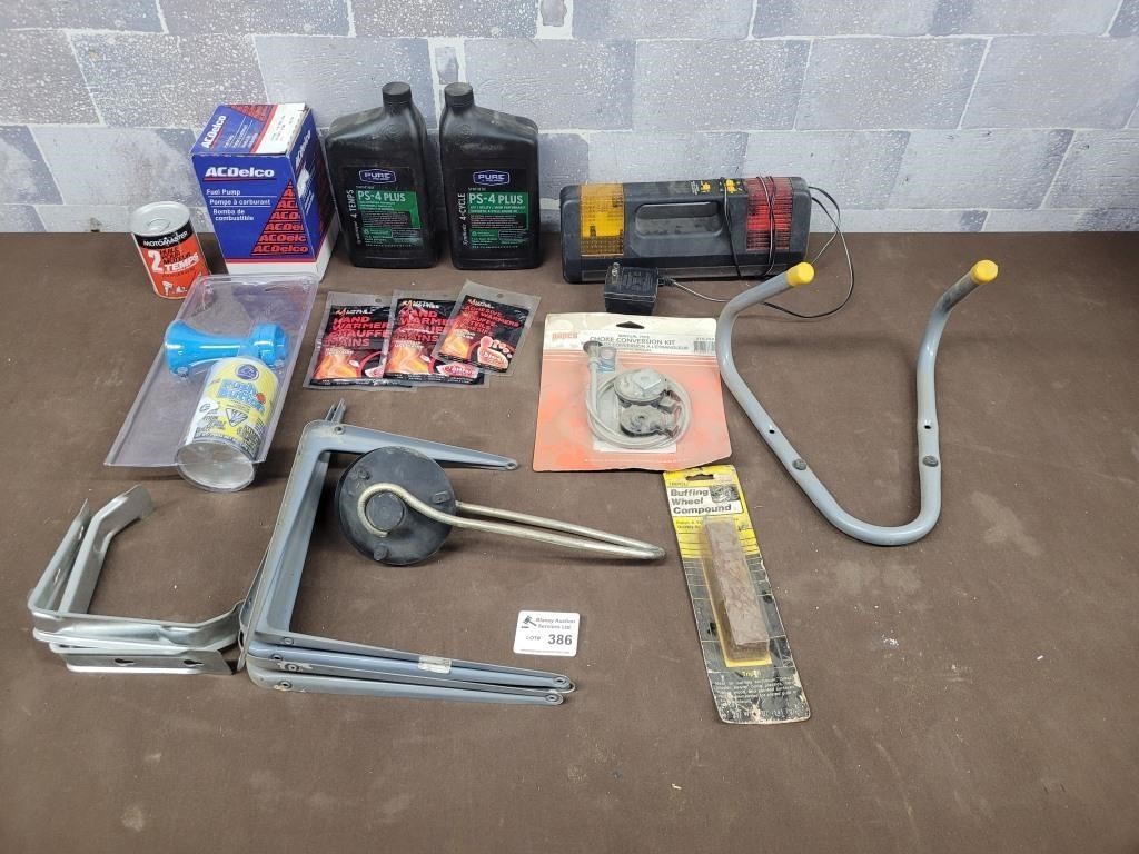 ATV oil, pocket heaters, shelf brackets, etc