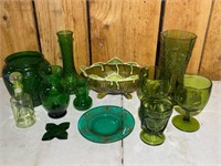 Green Glass Vases, Bowls, Cups etc