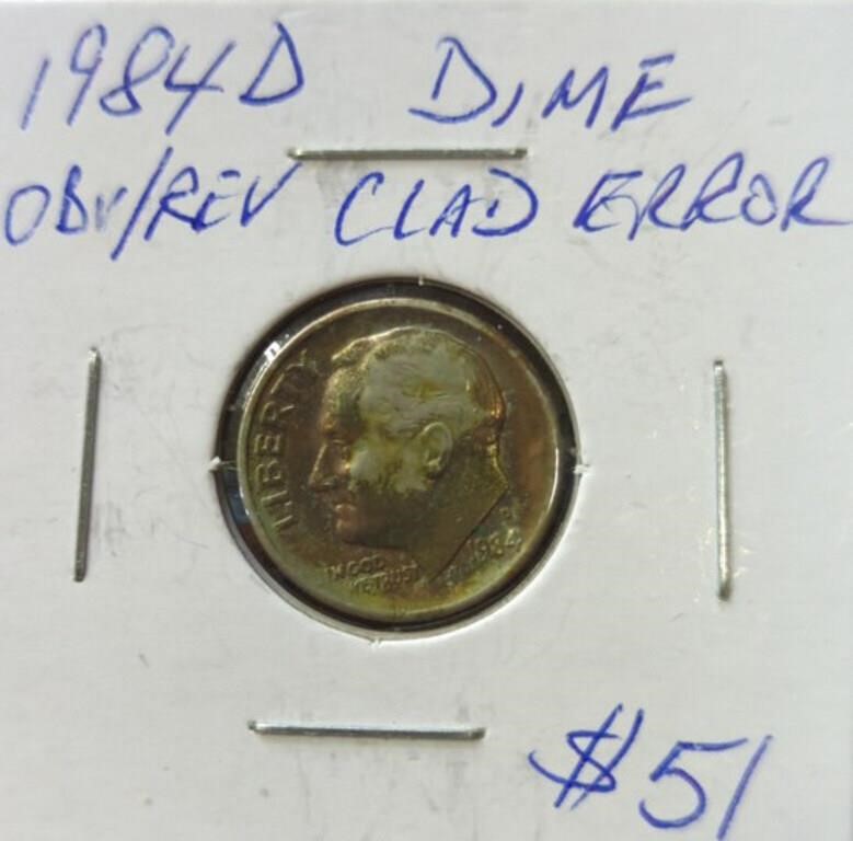 1984 d dime clad error obverse and reverse