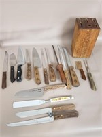 Mixed Lot of Vtg Wooden Handle Knives & Block