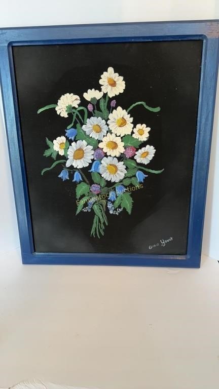 George Yount 1982 signed painting of daisies