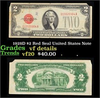 1928D $2 Red Seal United States Note Grades vf det