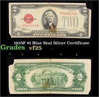 1935F $1 Blue Seal Silver Certificate Grades vf+