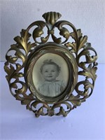 Antique Ornate Brass Frame & Photo