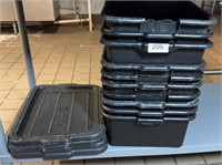 Lot (8) Black Plastic Totes with Tops