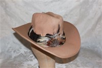 VTG COWBOY HAT WITH FEATHERS   SIZE MEDIUM