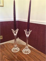 Pair crystal candle stands 9 in tall